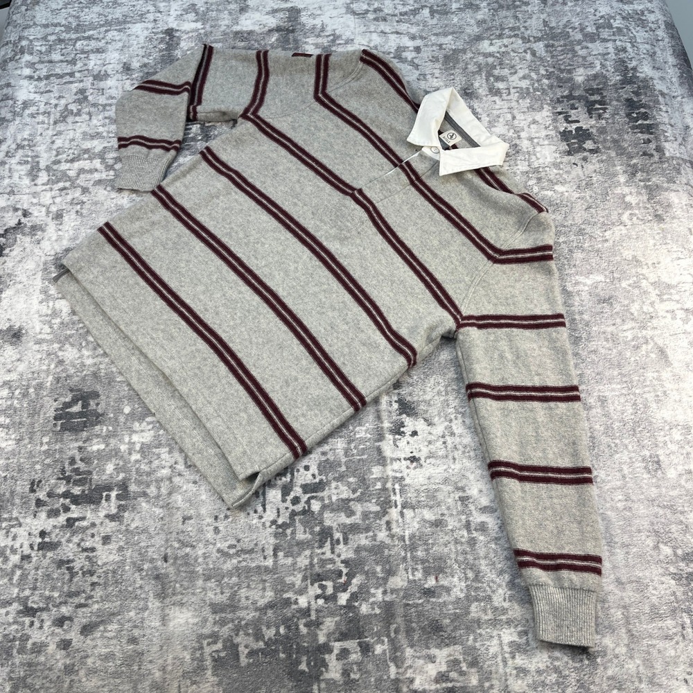 Aigle French Heritage 100% Wool Rugby Shirt XL Grey Maroon Striped Grandpacore